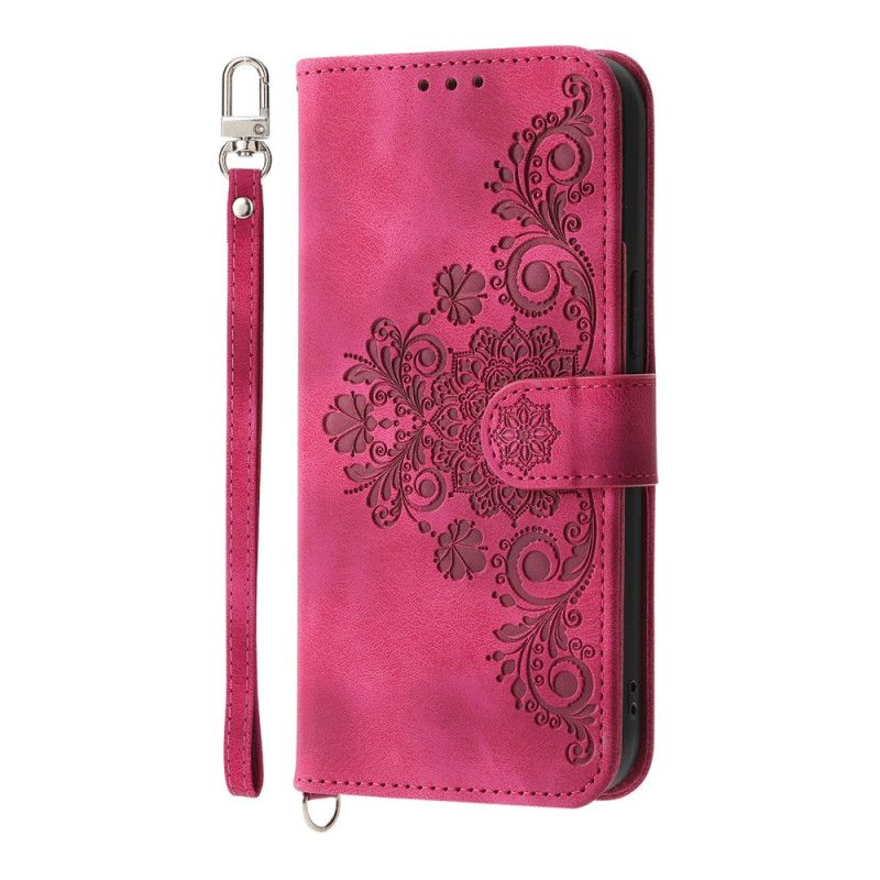 Skórzany Futerał Realme 14 Pro Plus 5g Etui Na Telefon Koronkowy Efekt Zamszu Z Paskiem I Paskiem Na Ramię