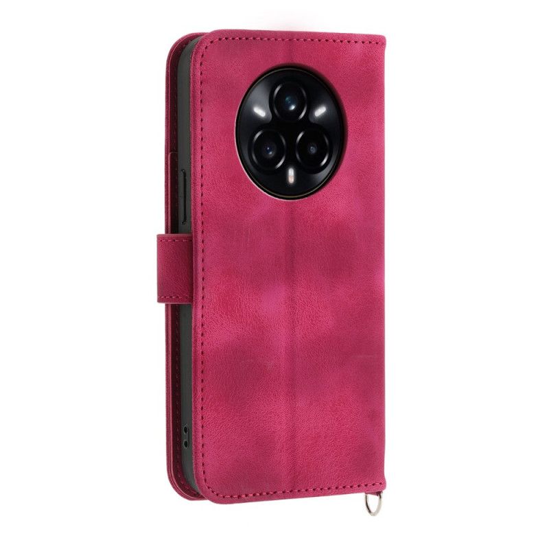 Skórzany Futerał Realme 14 Pro Plus 5g Etui Na Telefon Koronkowy Efekt Zamszu Z Paskiem I Paskiem Na Ramię