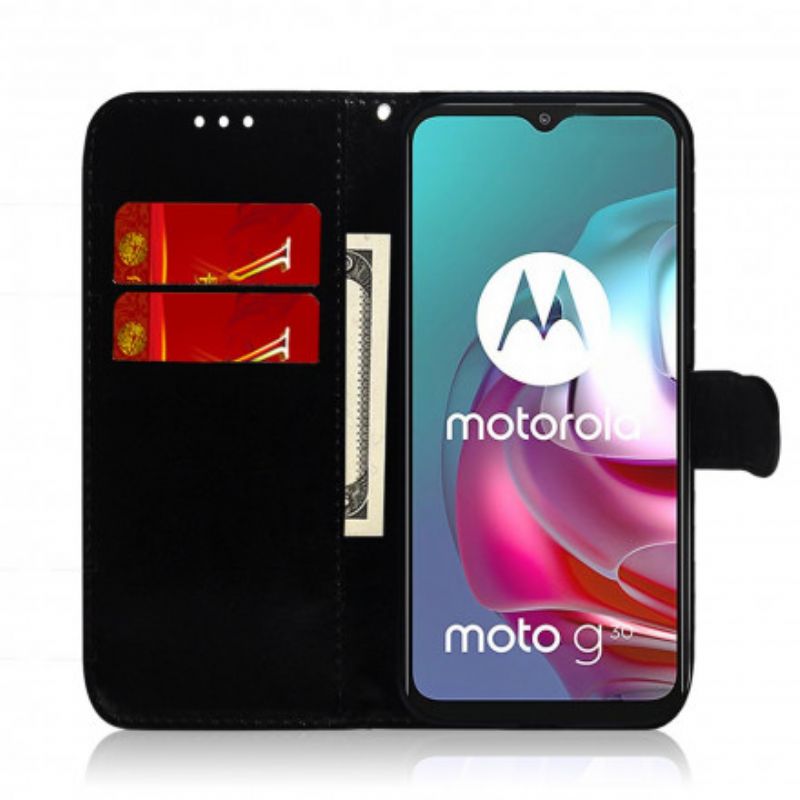 Etui Folio Do Moto G30 / G10 Sztuczna Skórzana Osłona Lusterek