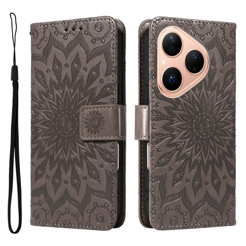 Skórzany Futerał Huawei Pura 80 Etui Na Telefon Wzór Słonecznika