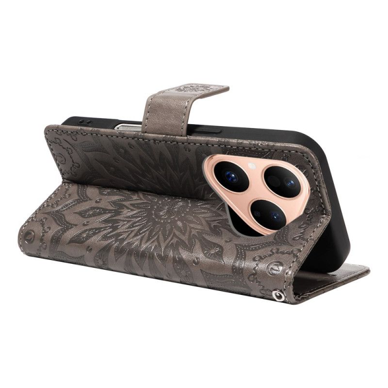 Skórzany Futerał Huawei Pura 80 Etui Na Telefon Wzór Słonecznika