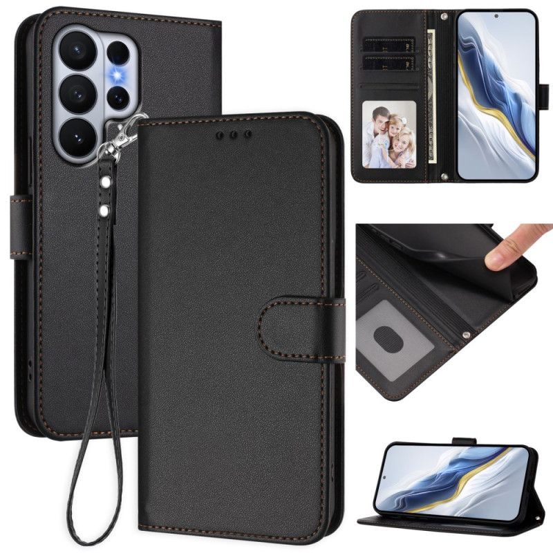 Etui Folio Samsung Galaxy S26 Ultra Gładki Efekt Skóry Z Paskiem Etui Ochronne