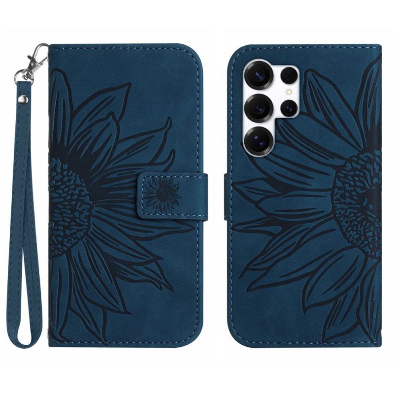 Etui Folio Samsung Galaxy S26 Ultra Pasek Z Nadrukiem Słonecznika Etui Ochronne