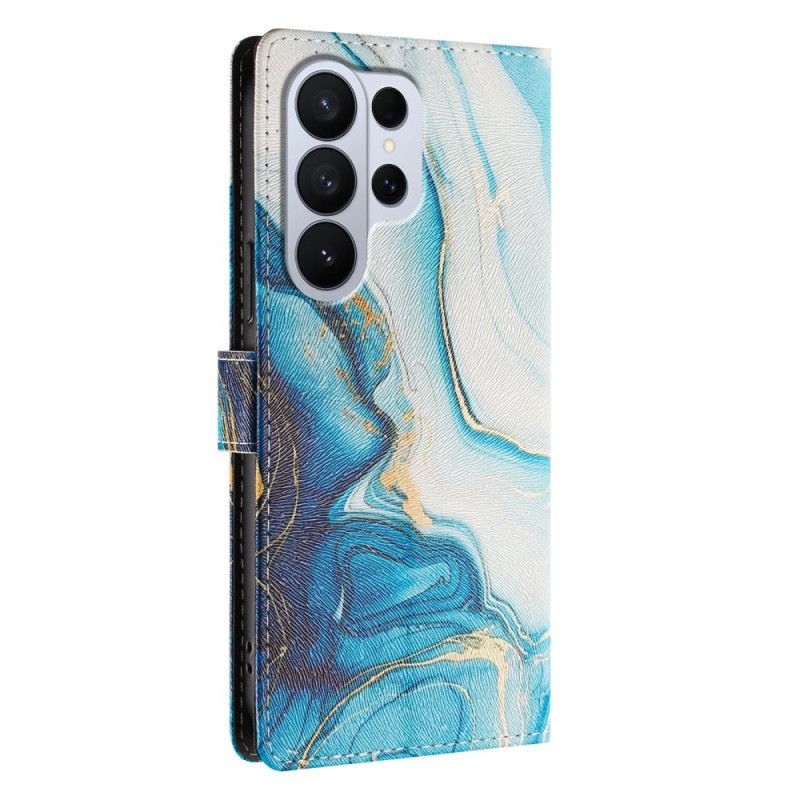 Skórzany Futerał Samsung Galaxy S26 Ultra Etui Na Telefon Efekt Niebieskiego Marmuru