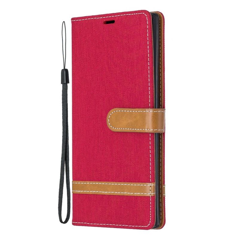 Etui Folio Samsung Galaxy Note 10 Plus Szary Czarny Efekt Tkaniny I Skóry Ze Stringami Etui Ochronne