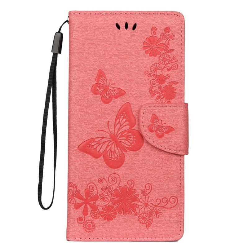 Etui Folio Samsung Galaxy Note 10 Plus Szary Czarny Motyle I Kwiaty Stringów Etui Ochronne
