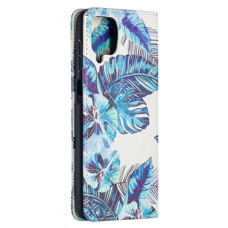 Flip Kotelot Samsung Galaxy A12 Ciemnoniebieski Zielony Liście Etui Ochronne