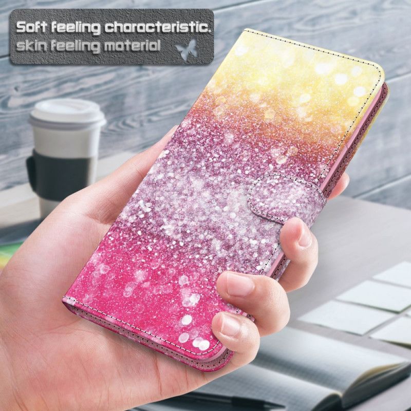 Skórzany Futerał Samsung Galaxy A12 Etui na Telefon Magenta Gradientu Brokatu