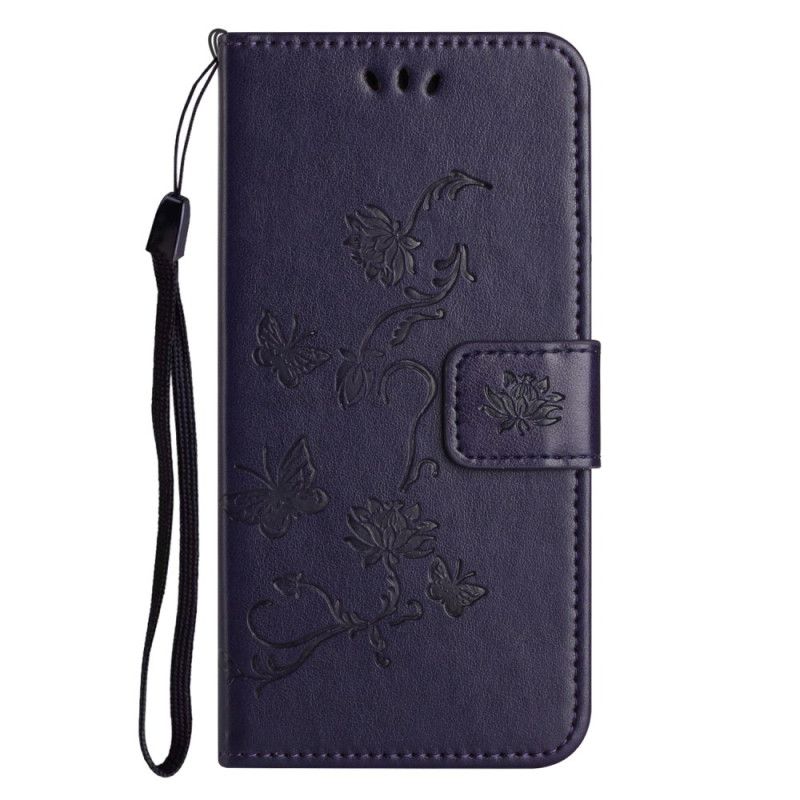 Etui Folio Samsung Galaxy A55 5g Motyw Motyli I Kwiatów Ze Smyczą Etui Ochronne
