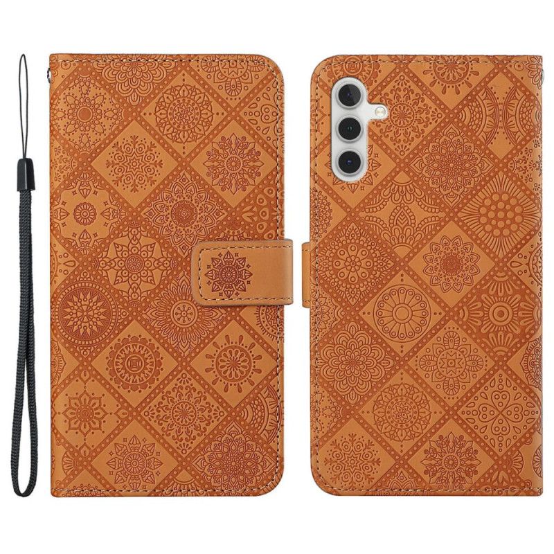 Skórzany Futerał Samsung Galaxy A55 5g Etui Na Telefon Patchwork Z Paskiem