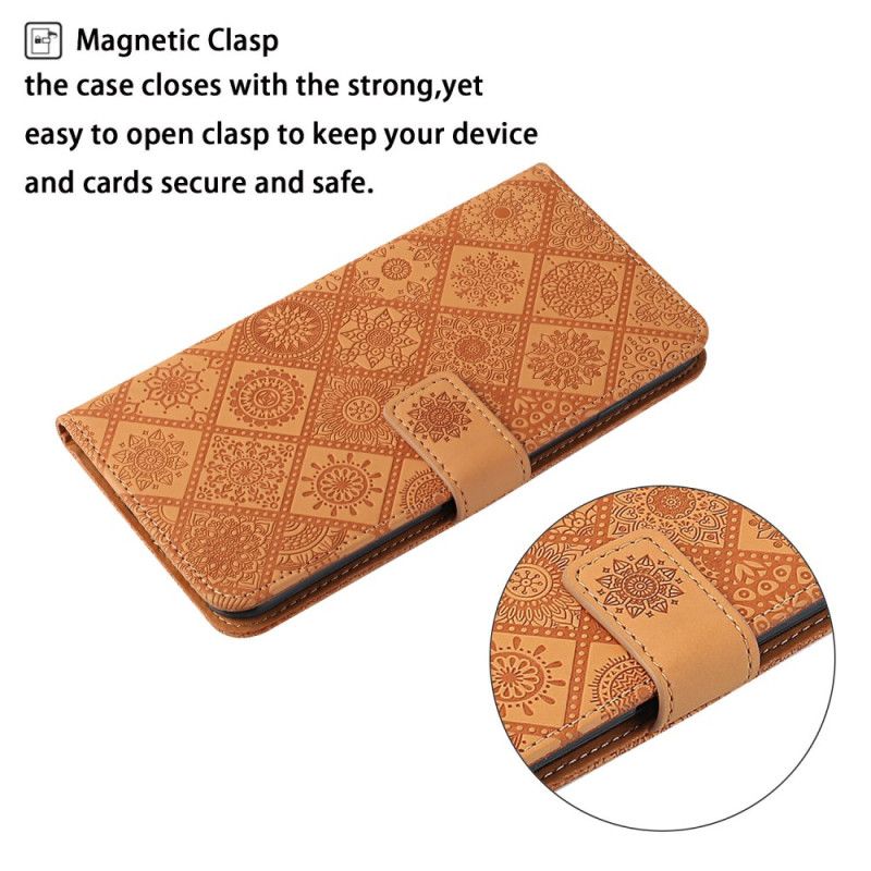Skórzany Futerał Samsung Galaxy A55 5g Etui Na Telefon Patchwork Z Paskiem