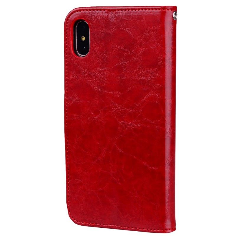 Etui Folio iPhone XS Czerwony Czarny Wosk Olejny Księcia Z Efektem Skóry