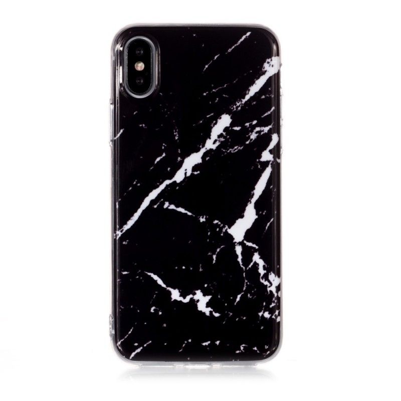 Etui iPhone XS Biały Czarny Ciemny Marmur