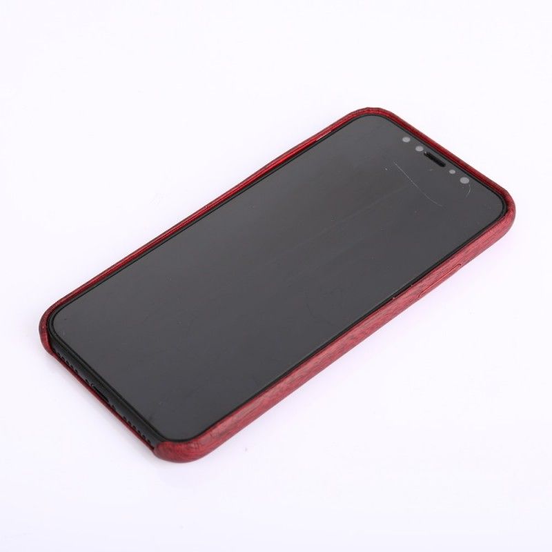 Etui iPhone XS Brązowy Czerwony Efekt Szczotkowanego Drewna Etui Ochronne