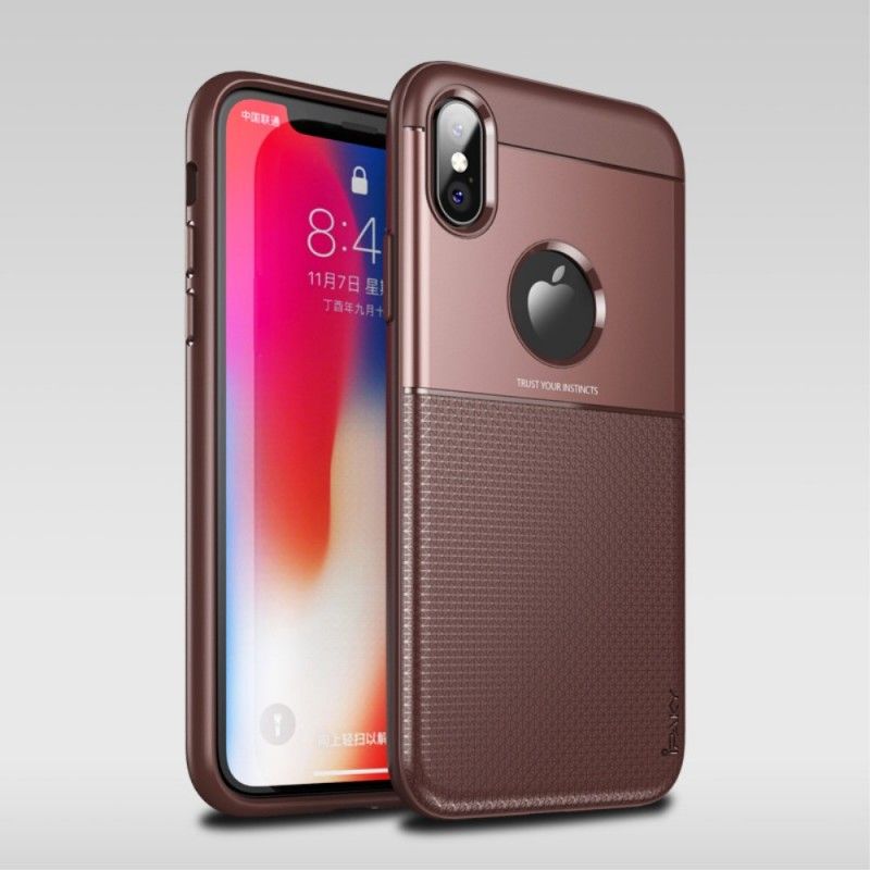 Etui iPhone XS Brązowy Ipaky Włókno Węglowe