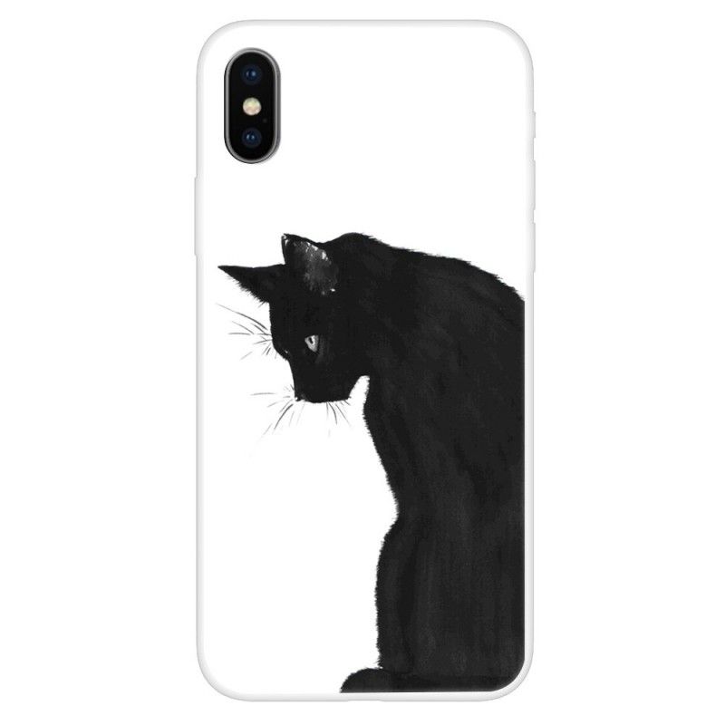 Etui iPhone XS Zamyślony Czarny Kot