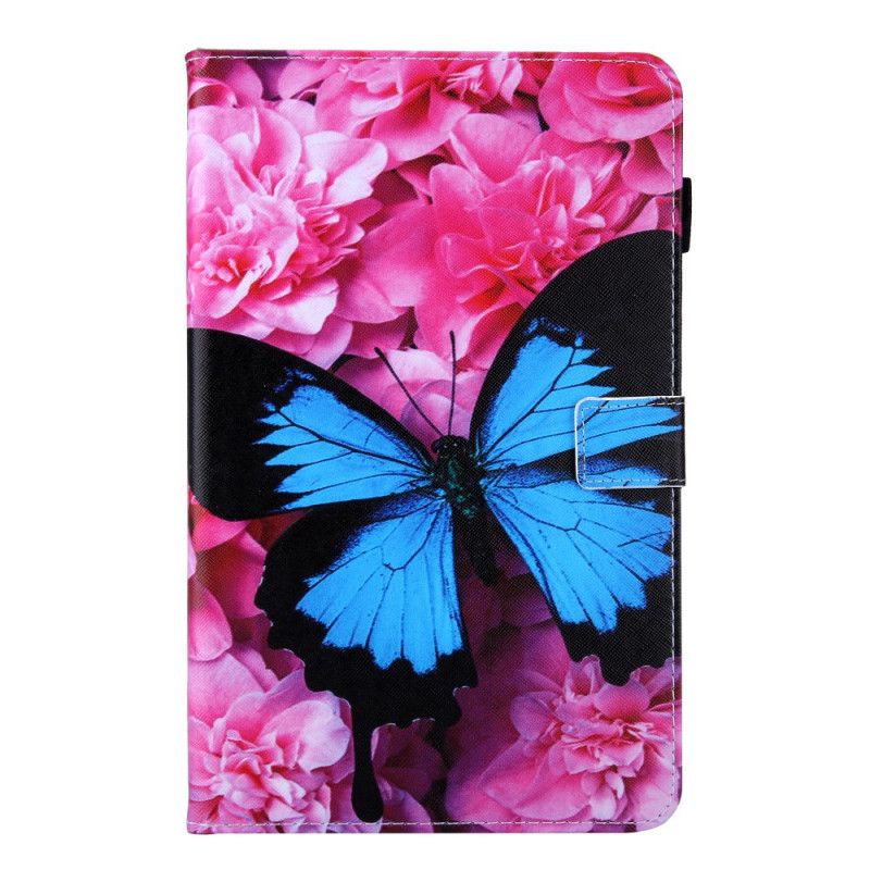 Skórzany Futerał Samsung Galaxy Tab A 10.1 (2019) Ciemnoniebieski Magenta Etui na Telefon Motyl Kwiatowy