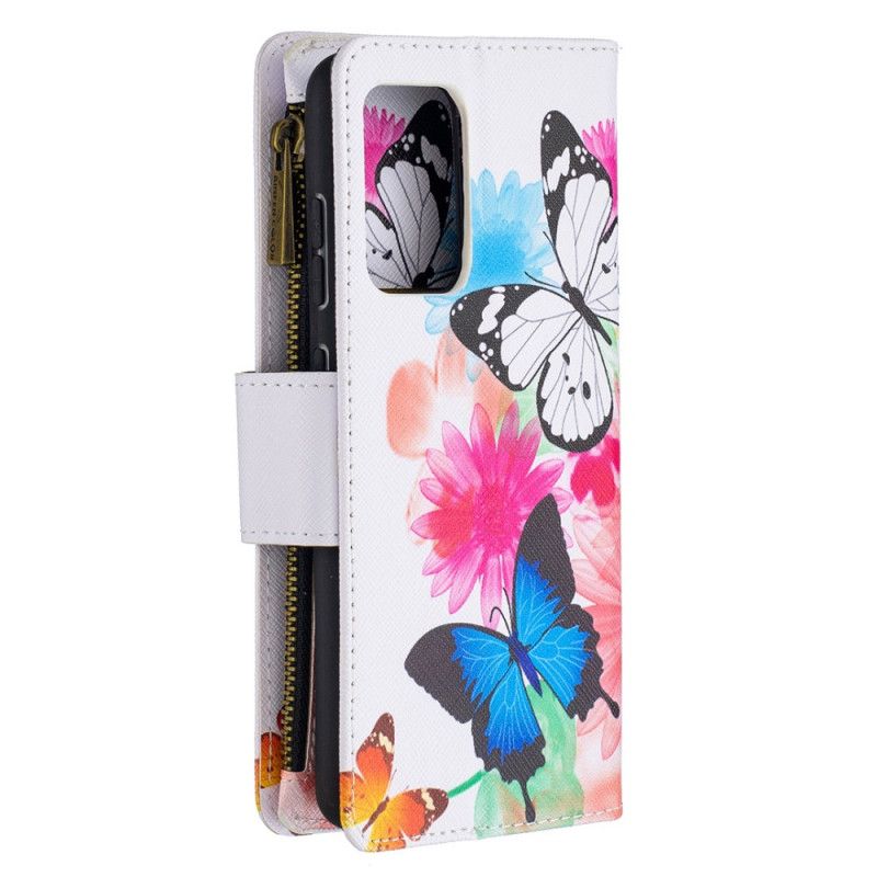 Etui Folio Samsung Galaxy A52 4G / A52 5G Biały Czarny Kieszeń Motylkowa Na Suwak Etui Ochronne