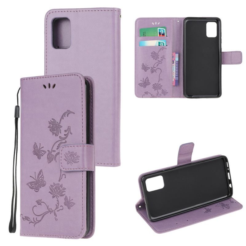 Etui Folio Samsung Galaxy A52 4G / A52 5G Szary Czarny Motyle I Kwiaty Na Stringach Etui Ochronne