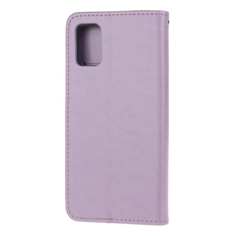 Etui Folio Samsung Galaxy A52 4G / A52 5G Szary Czarny Motyle I Kwiaty Na Stringach Etui Ochronne