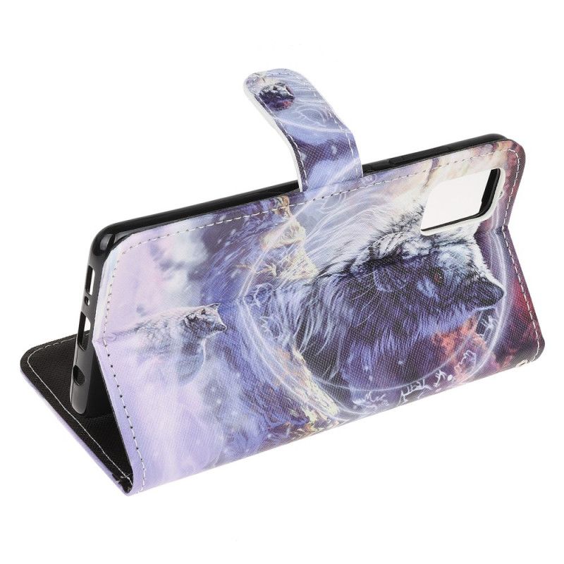 Etui Folio Samsung Galaxy A52 4G / A52 5G Wilk Zimą Ze Stringami Etui Ochronne