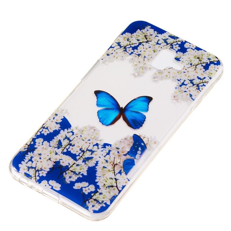 Futerały Samsung Galaxy J6 Plus Etui na Telefon Niebieski Motyl I Zimowe Kwiaty