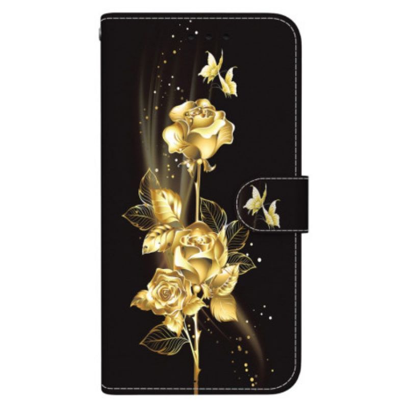Etui Folio Xiaomi Redmi Note 13 5g Złoty I Różowy Motyl Etui Ochronne
