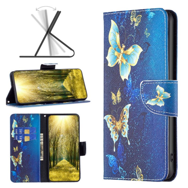Obudowa Xiaomi Redmi Note 13 5g Etui Na Telefon Złote Motyle Na Niebieskim Tle