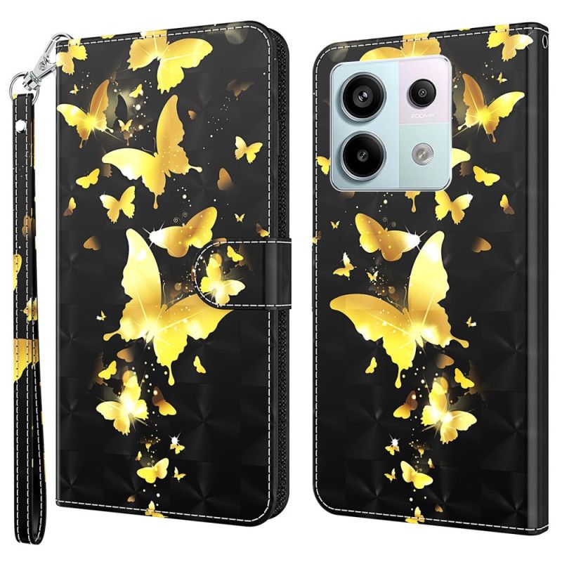 Obudowa Xiaomi Redmi Note 13 5g Etui Na Telefon Złote Motyle Z Paskiem