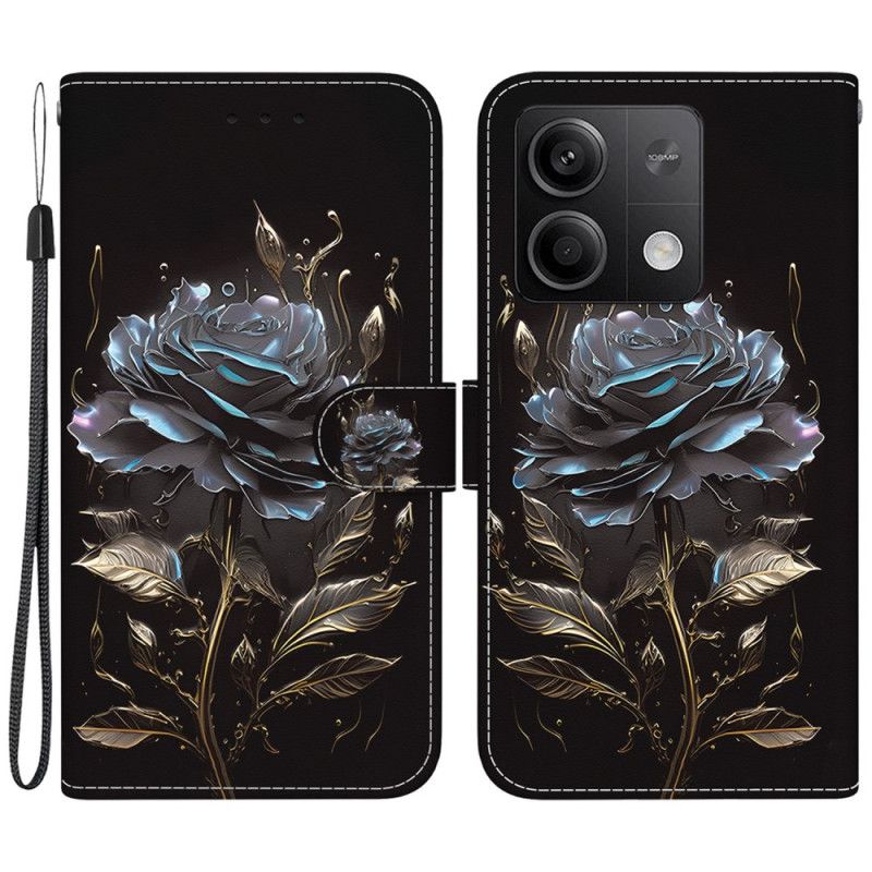 Skórzany Futerał Xiaomi Redmi Note 13 5g Etui Na Telefon CZarna Róża Z Paskiem