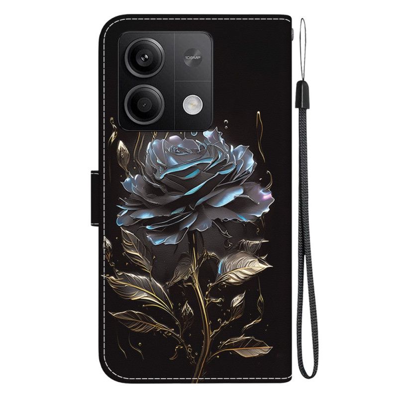Skórzany Futerał Xiaomi Redmi Note 13 5g Etui Na Telefon CZarna Róża Z Paskiem