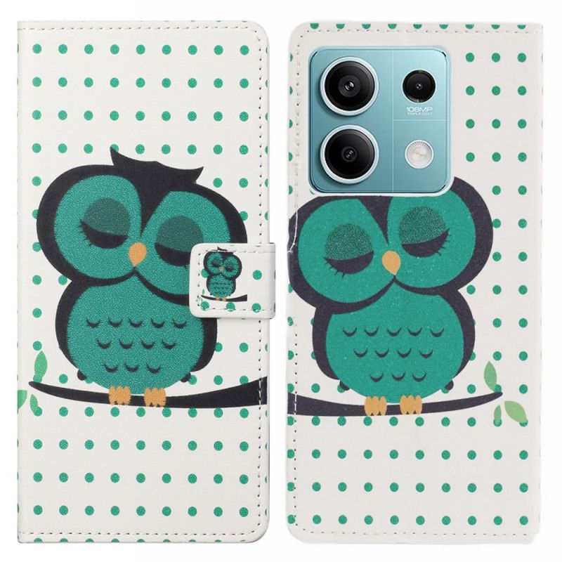 Skórzany Futerał Xiaomi Redmi Note 13 5g Etui Na Telefon Śpiąca Sowa