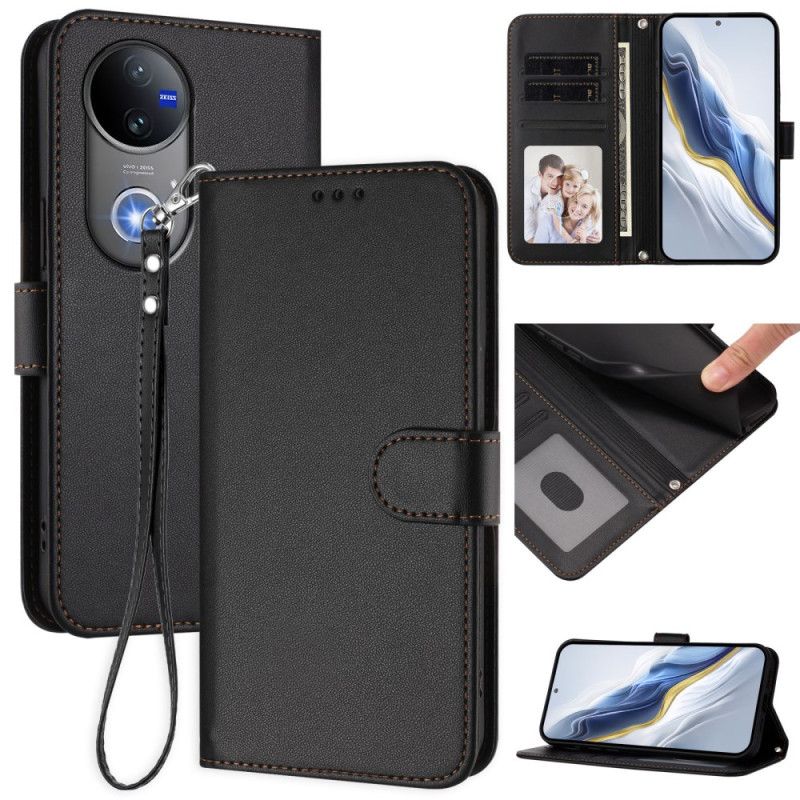 Etui Folio Do Vivo V50 5g Gładka Skóra Ekologiczna Z Paskiem
