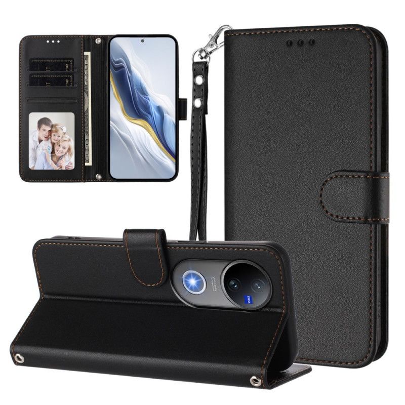 Etui Folio Do Vivo V50 5g Gładka Skóra Ekologiczna Z Paskiem