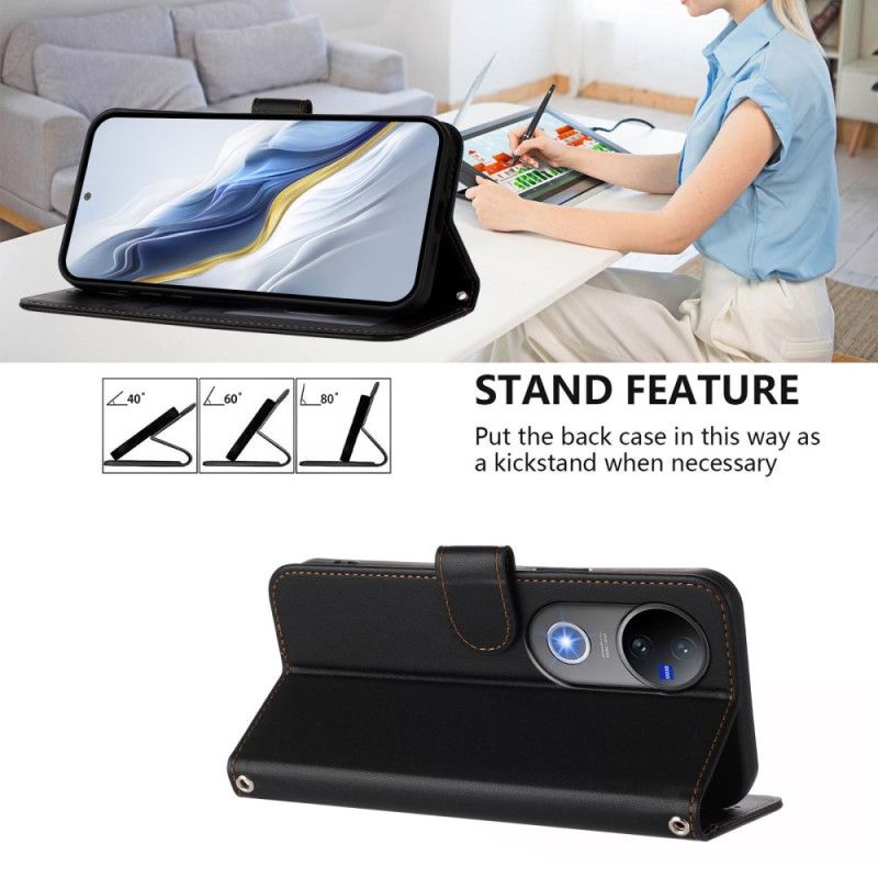 Etui Folio Do Vivo V50 5g Gładka Skóra Ekologiczna Z Paskiem