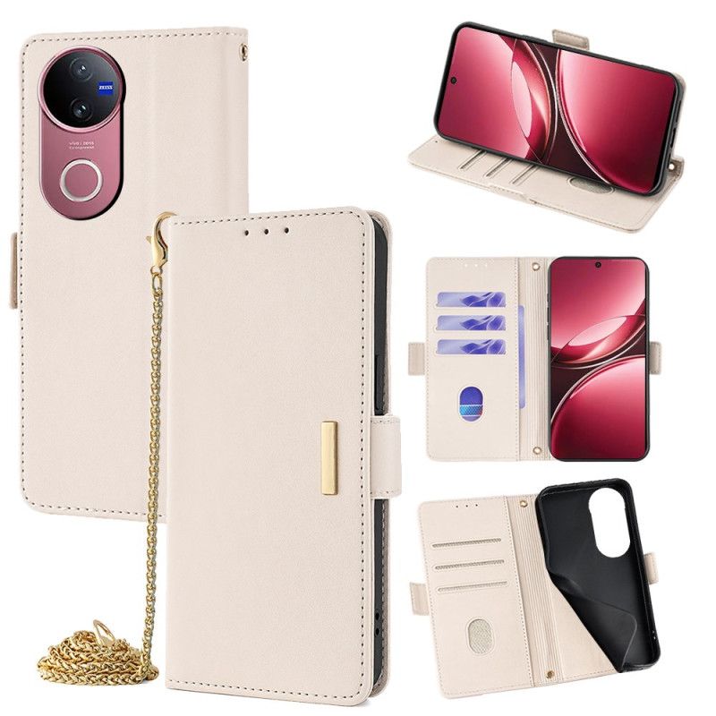 Etui Folio Do Vivo V50 5g Złote Zapięcie I Pasek Na Ramię