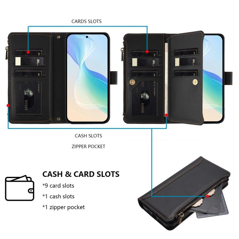 Etui Folio Vivo V50 5g 9 Przegródek Na Karty I Pasek Na Nadgarstek