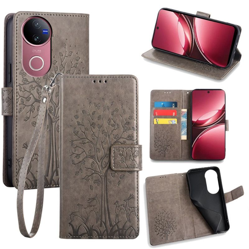 Skórzany Futerał Vivo V50 5g Etui Na Telefon Drzewo Jelenia