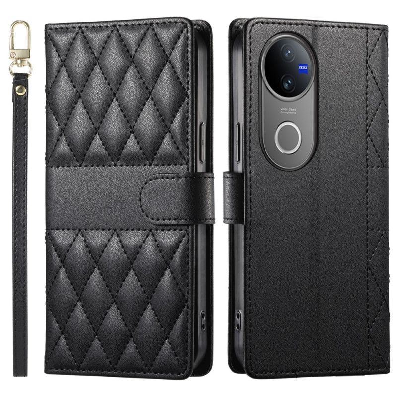Skórzany Futerał Vivo V50 5g Etui Na Telefon Pikowane Z Paskiem I Paskiem Na Ramię