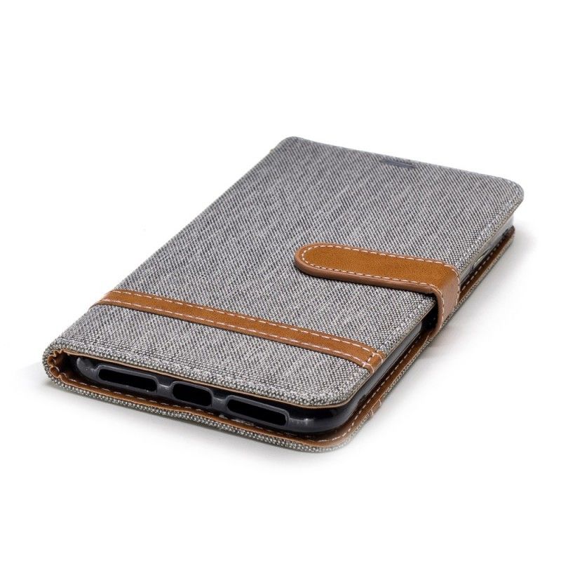 Etui Folio iPhone XS Max Szary Czarny Efekt Tkaniny I Skóry