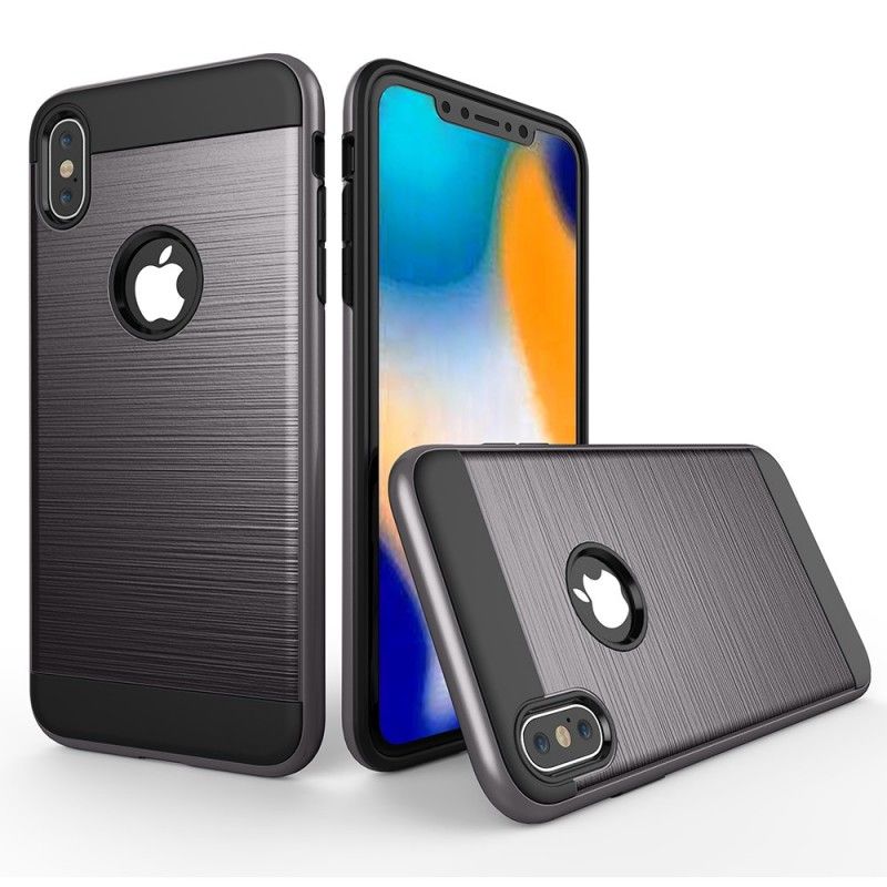 Etui iPhone XS Max Biały Czarny Szczotkowana Hybryda