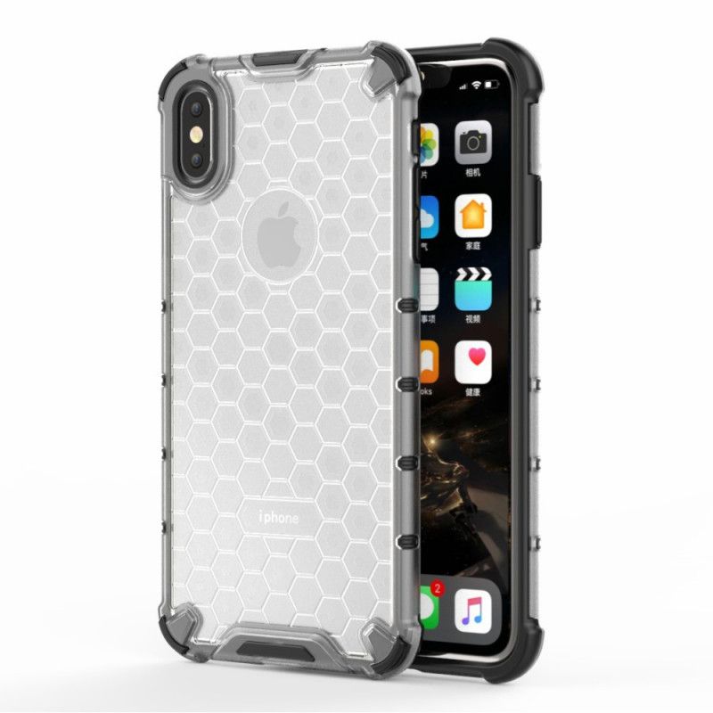 Etui iPhone XS Max Biały Czarny Wzór Plastra Miodu