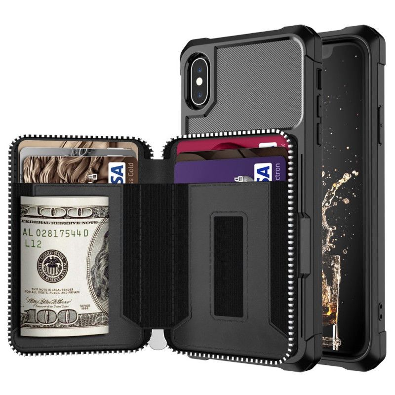 Etui iPhone XS Max Czerwony Czarny Wielofunkcyjne Portfolio Etui Ochronne