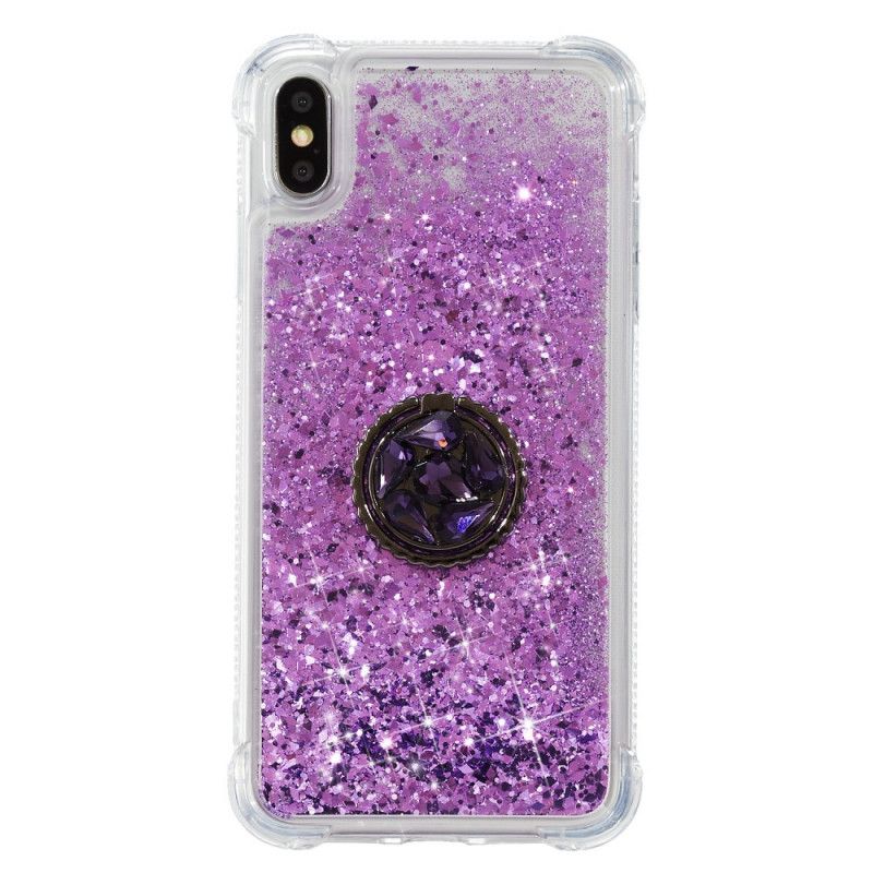 Etui iPhone XS Max Jasnoniebieski Czerwony Cekiny Z Pierścieniem Podtrzymującym