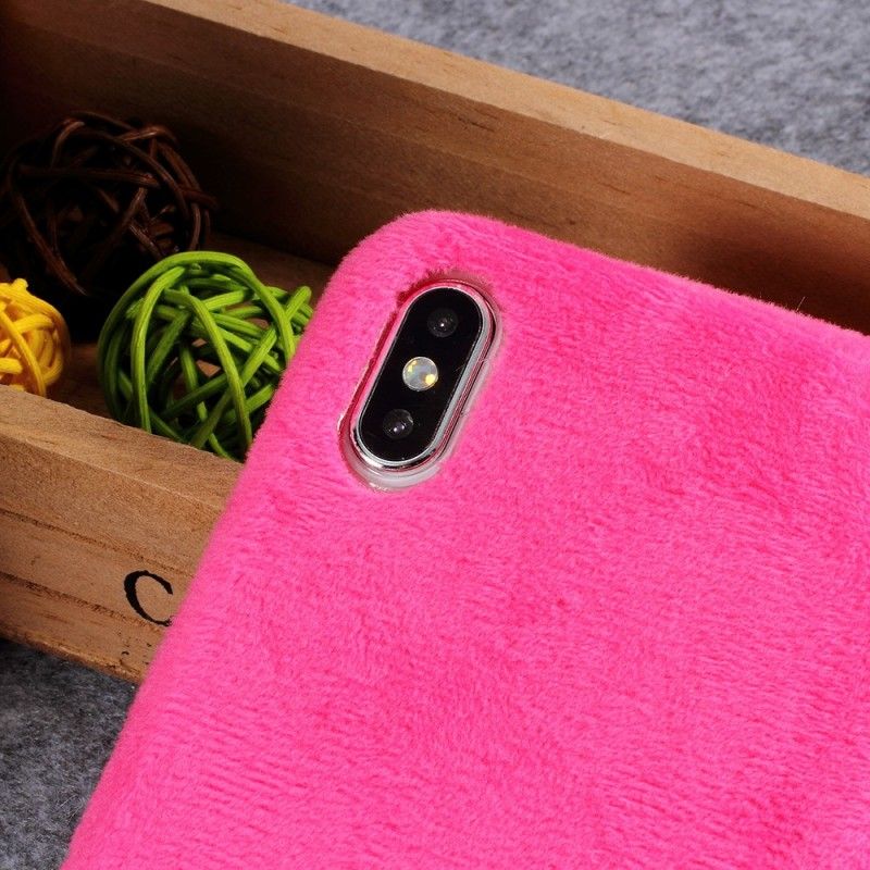 Etui iPhone XS Max Pomarańczowy Różowy Efekt Futra Etui Ochronne