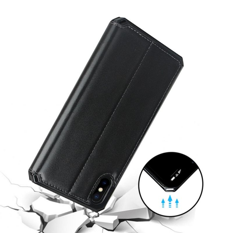 Flip Kotelot iPhone XS Max Czerwony Czarny Pasek Z Prawdziwej Skóry