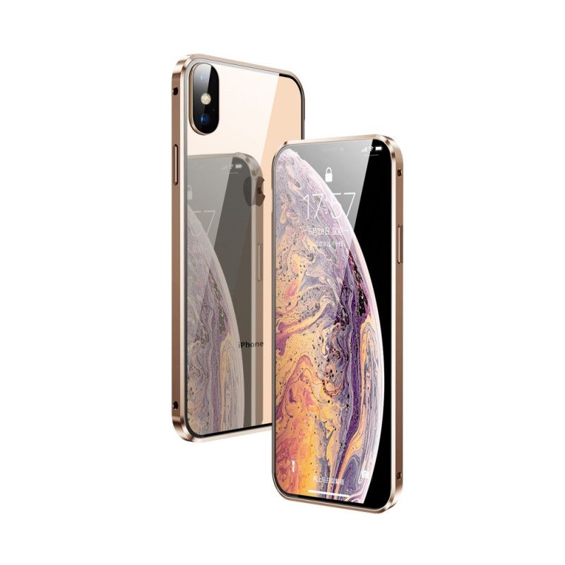 Futerały iPhone XS Max Czerwony Czarny Etui na Telefon Szkło Hartowane Przednie I Tylne