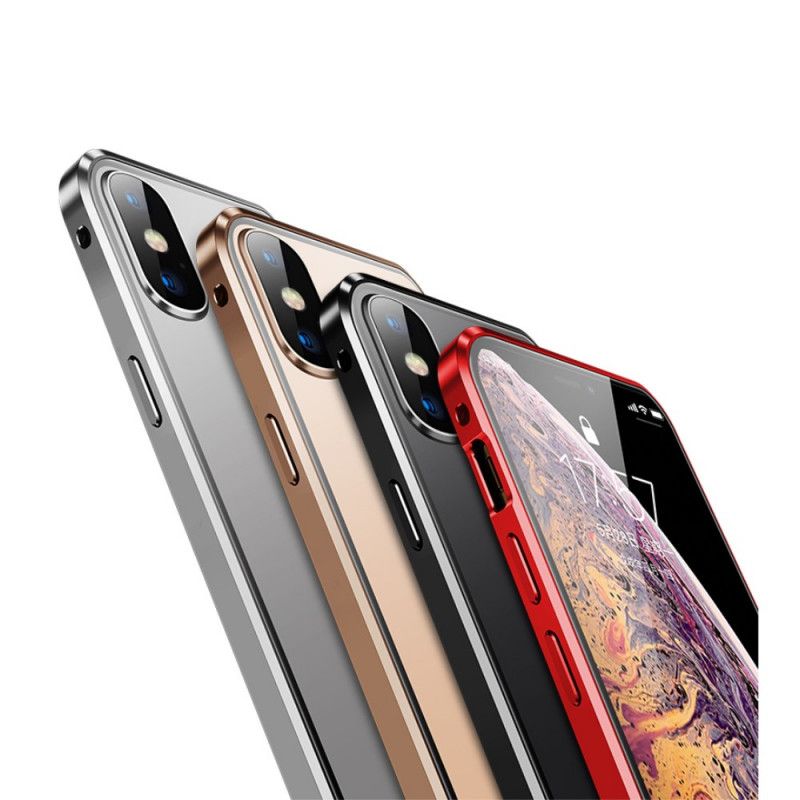 Futerały iPhone XS Max Czerwony Czarny Etui na Telefon Szkło Hartowane Przednie I Tylne