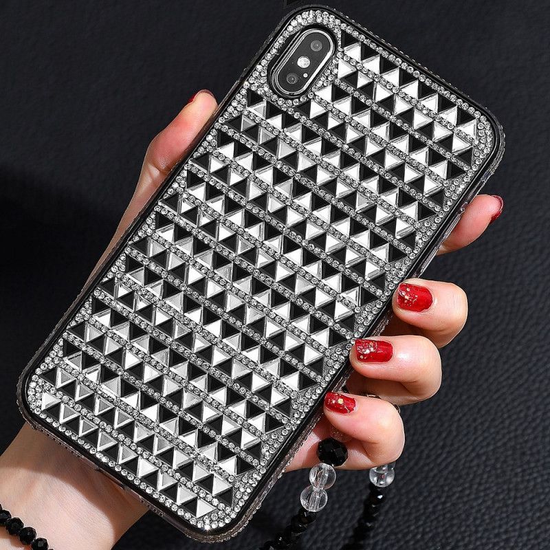 Futerały iPhone XS Max Srebrny Czarny Trójkąty Diamentowe
