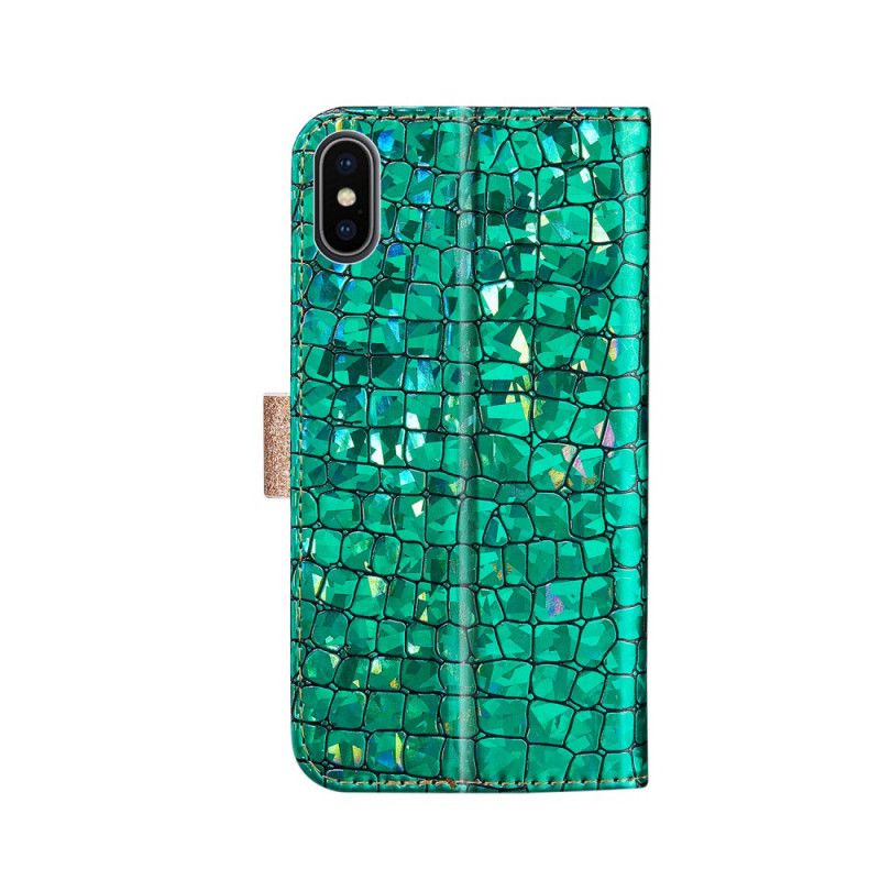 Obudowa iPhone XS Max Złoty Diamenty Krokodyla